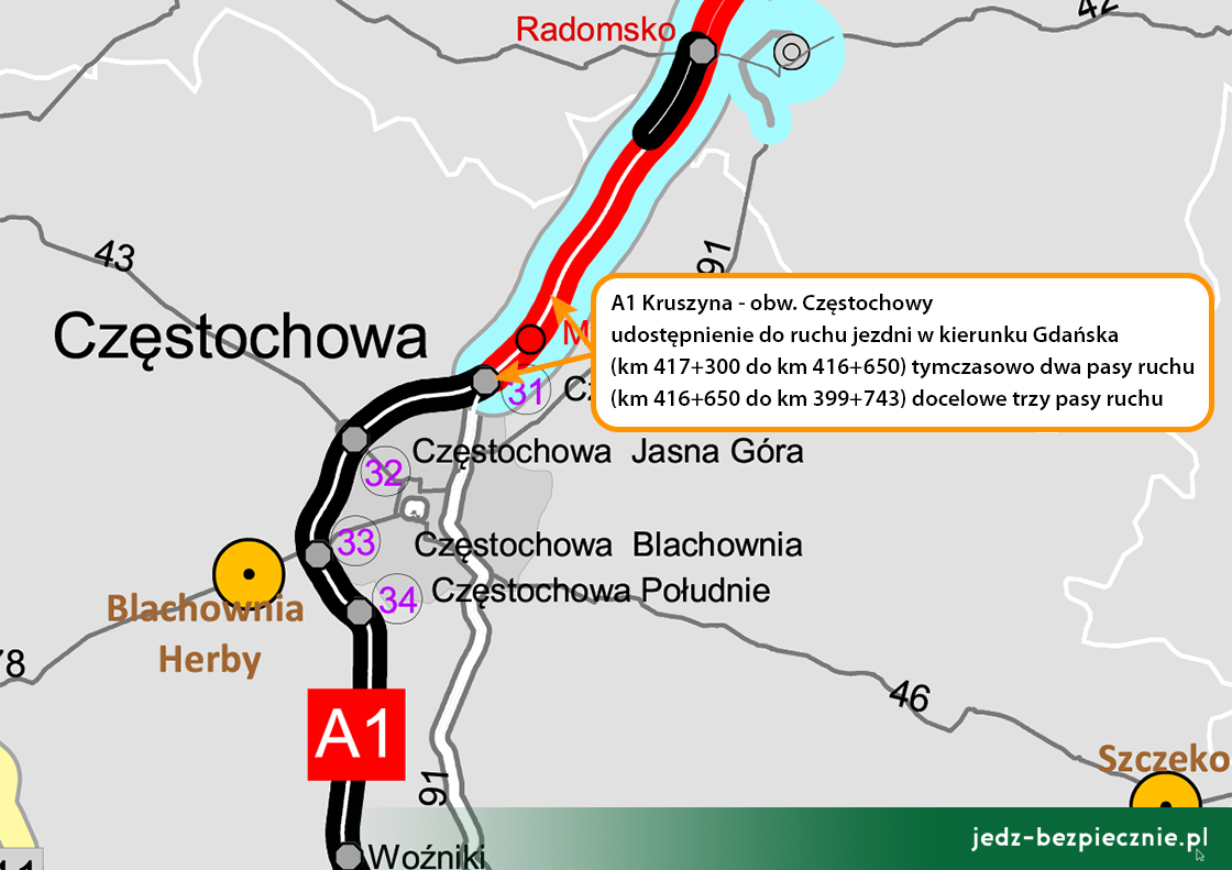 Polskie drogi - udostępnienie odcinka E na budowie A1 Częstochowa - Kruszyna